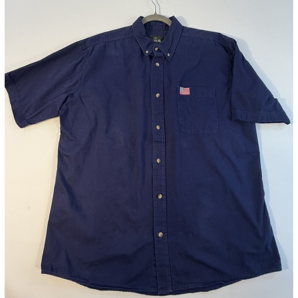 RedHead Button Down Shirt Men XL Navy Blue Excellent American Flag Patch Cotton